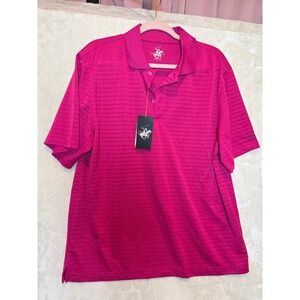 Beverly Hills‎ Polo Club Mens Large Pink Textured Stripe Short Sleeve Polo Shirt
